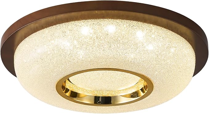 Modern LED Flush Mount Ceiling Light Fixture with Peach Wood Frame Lampshade,Round Ceiling Lights for Bedroom,Hallway and Porch,Farmhouse Ceiling Lamp with 18W 4000K Light Color,12 inch