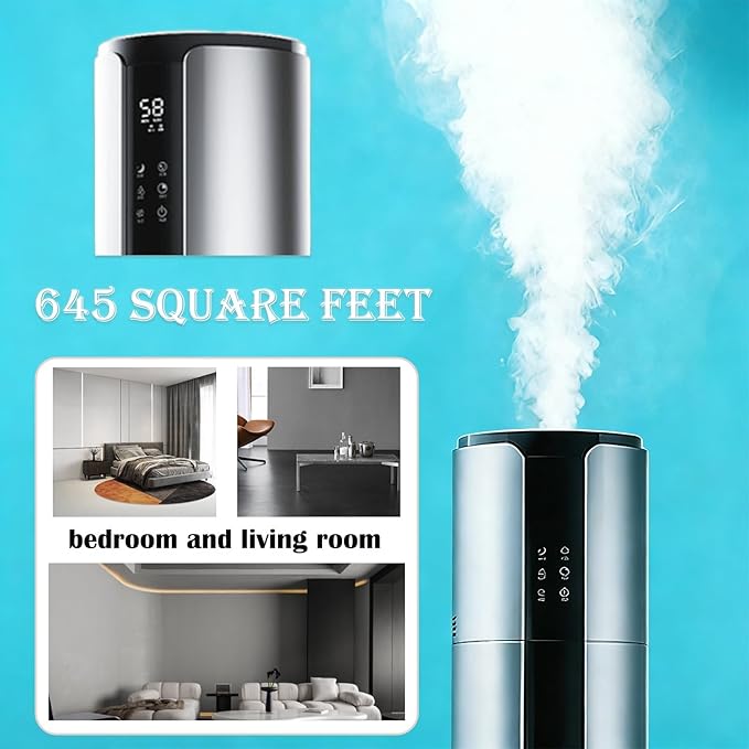 Ultrasonic Large Room Humidifier 9L - 645 Sq Ft Coverage, Smart App & Remote, HD Humidity Indicator, Tap Water Use for Office & Living Room