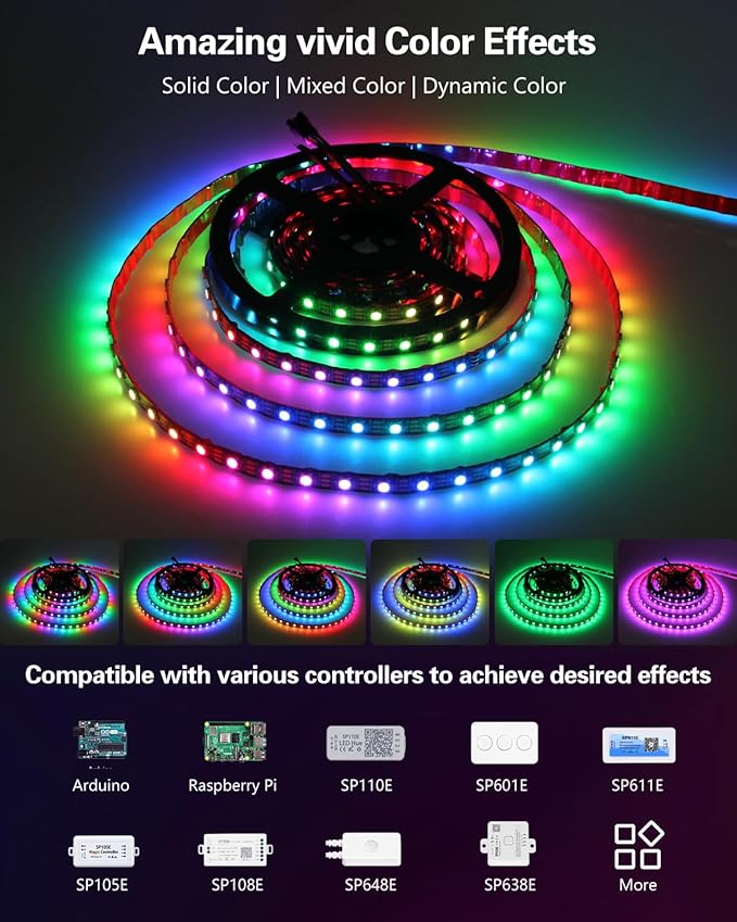 ALITOVE 16.4FT WS2812B LED Strip Individually Addressable 300 Pixels Strip Light 5V Upgraded Adhesive RGB IC LED Tape Light IP20 (Power Supply and Controller Need to be Purchased Separately)