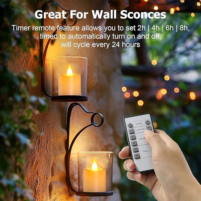 PChero Rechargeable Flameless Tea Lights Candles with Remote Timer, 12 PCS Flickering Electric Fake LED Votive Candles with 2 USB Charging Cables for Wedding Christmas Fall Home Decor