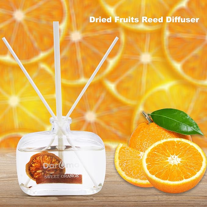 Reed Diffuser Set with Sticks, Daroma Dried Flowers Aromatherapy Reed Diffuser with Nature Essential Oil, Fragrance Scent Diffuser for Home Décor & Office, for Christmas, Orange
