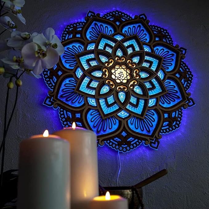 LED Night Light 11.81x11.81 inch Wooden Hanging USB Fairy Lights Yoga Room Living Room Bedroom Energy-Saving Wall Decoration