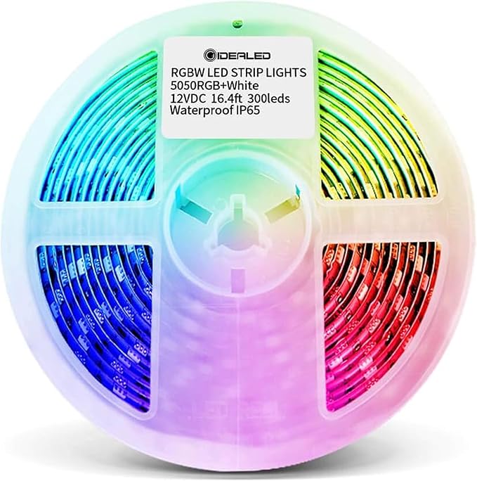 GIDEALED 16.4ft RGBW LED Light Strip, 300LEDs Indoor Multicolor Ambiance, DC12V Flexible Tape Lights