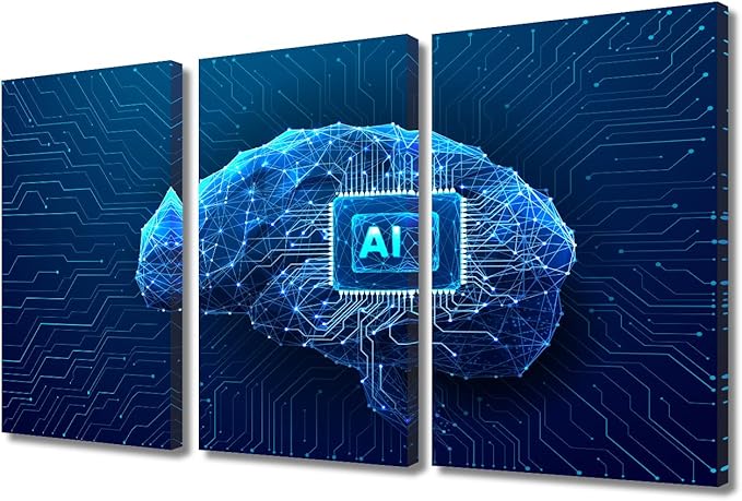 Chip Integral Paintings for Wall Decorations Technology Brain Canvas Prints Technology Wall Art Giclee Artwork 3 Panels Canvas Wall Art Room Wall Decor Stretched and Framed Ready to Hang, 36"Wx24"H