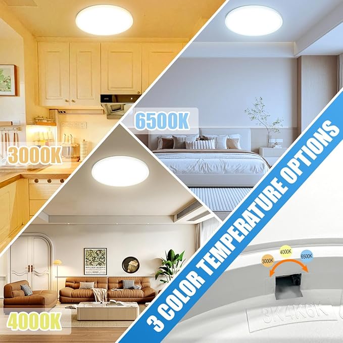 Allsmartlife LED Flush Mount Ceiling Light Fixture 1-Pack, 18 inch 36W 4650lm Flat Ceiling Light, 3000K/4000K/6500K, Round Ceiling Light Fixture for Bedroom, Living Room, Kitchen