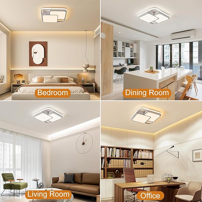 Square LED Ceiling Light with Remote, 60W Dimmable Flush Mount Ceilings Light Fixtures, Modern Light Fixtures Ceiling Lamp LED Chandelier for Bedroom Living Room Kitchen, White/15.7in