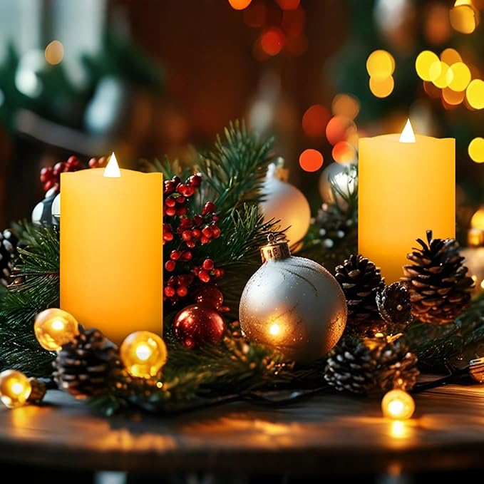 3 x 5 Flameless Candles Set of 2, 2AA Battery Life 600 Hours Battery Candles Flickering with Timer, 5 inch Flameless Candles with Remote for Indoor/Outdoor, Ivory