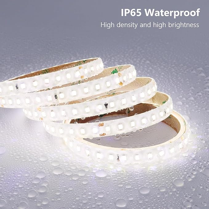 48V Outdoor LED Strip Lights Waterproof, 65.6ft 150W 6000K Cool White Dimmable LED Tape Light Cuttable with Power Supply for Bedroom Ceiling Garden Living Room Commercial House
