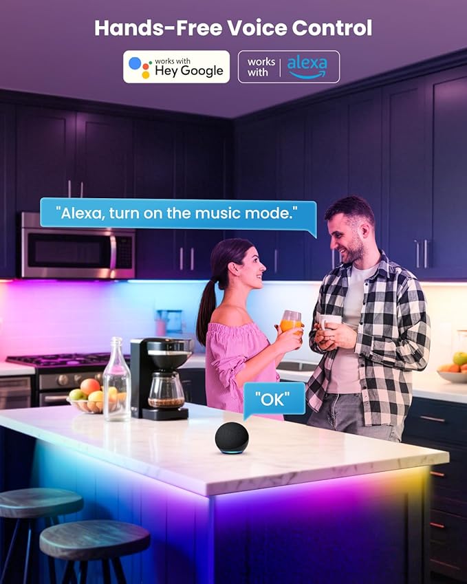 16.4ft RGB+IC LED Lights for 50-75 Inch TV, Backlight Strip Behind TV with Music Sync, Bluetooth APP and Voice Control, 44 Scene Modes, for Ambient Mood Lighting, Monitor Game, Bedroom, Living Room