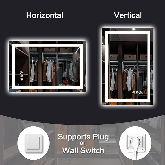 40"x 32" LED Bathroom Mirror with Lights, Anti-Fog, Backlit & Front Lit, Stepless Dimmable, 3 Colors, Memory Function, Vanity Mirror for Wall, Shatterproof Tempered Glass,Horizontal/Vertical