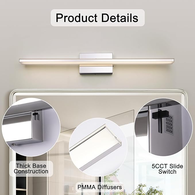 LED Modern Bathroom Vanity Light Fixtures 24W Dimmable 5CCT LED Vanity Light Bar Over Mirror Matte Black Wall Light for Bathroom 31.5 inch Long