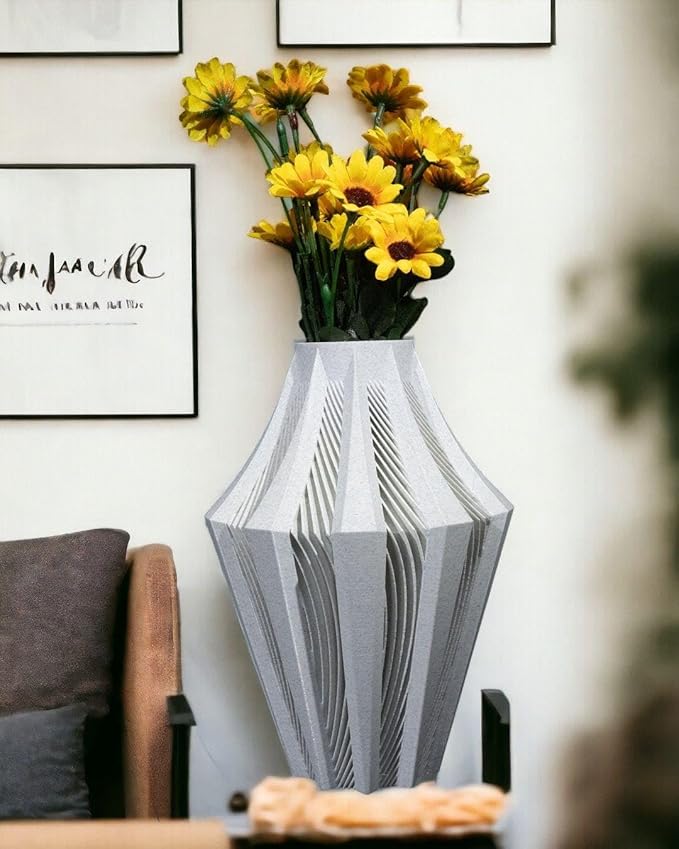 Aether Gray Vase – Modern Architectural Design | Eco-Friendly Home Decor (Primary color:Orange;)