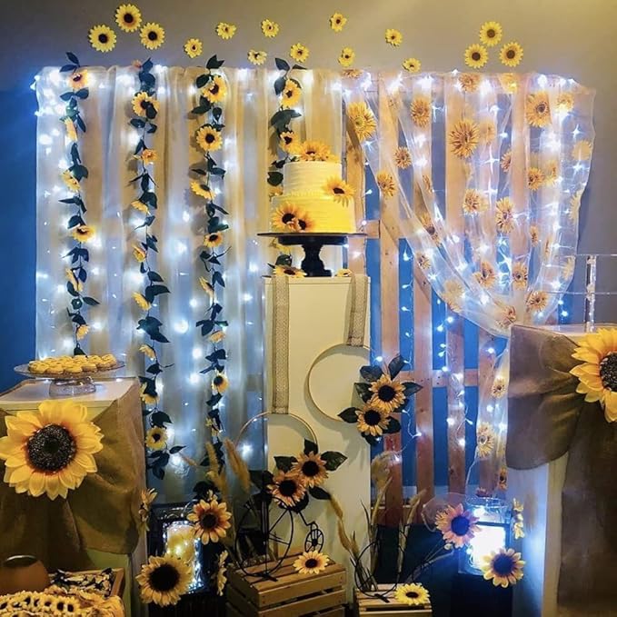 Fielegen 30 LED Artificial Sunflower Garland with Lights Battery Powered 7.2ft Sunflower Vine Fake Flowers Garland String Lights for Indoor Bedroom Holiday Garden Wedding Birthday Party Table Decor