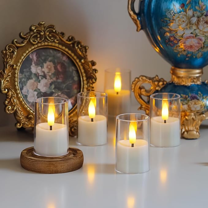 Rechargeable Acrylic Flameless Votive Candles with Timer & Remote Control, 1.7" x2.5" Flickering LED Warm Glow Tealight for Home, Wedding, Holiday Decor (Set of 9, White)