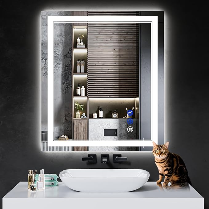 36"x28" LED Bathroom Mirror with Anti-Fog, Stepless Dimmable Lights, 3 Color Modes, Shatter-Proof Tempered Glass,Waterproof Design