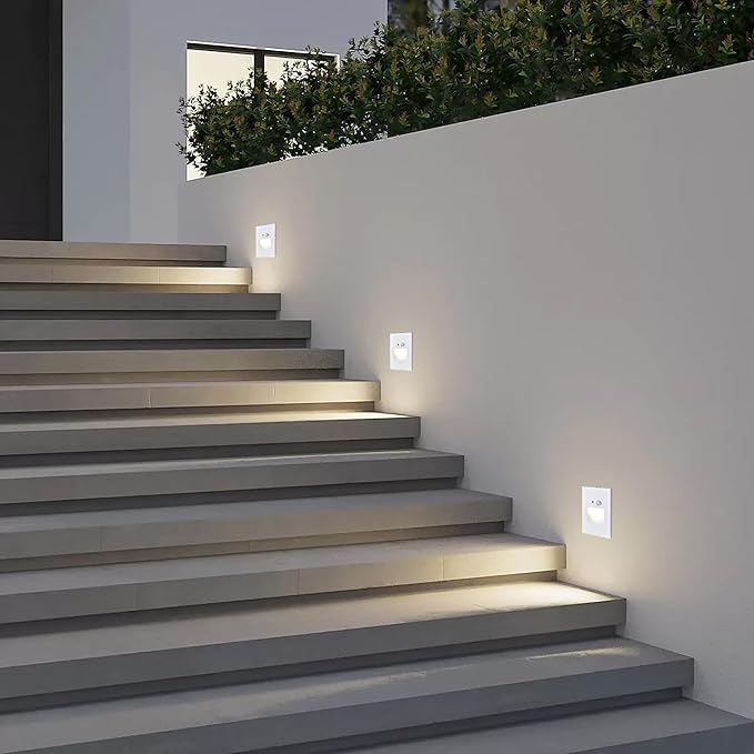 Edvivi Hardwired LED Step Light for Outside, Indoor/Outdoor 3000K White Vertical Stair Lighting Fixture with Motion and Photocell Sensor, Wet Location Step Lights for Stairway Pathway Patio, 1-Pack