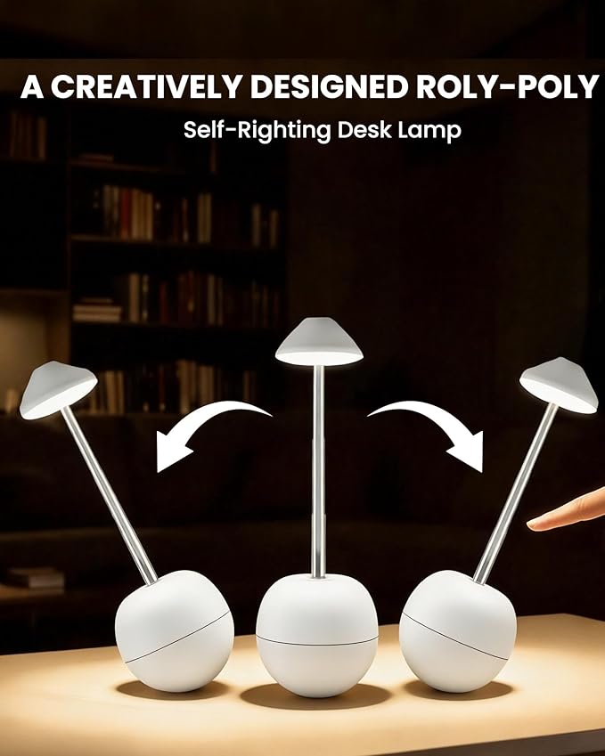 yadoker Tumbler Table Lamp with Remote, Cordless Touch Bedside Lamp, Rechargeable USB Small Lamp for Nightstand, Multiple Colors Dimmable Mushroom Shape Night Light for Nursery, Bedroom