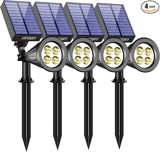 URPOWER Solar Lights Outdoor, 2-in-1 Solar Spot Lights Waterproof with 2 Lighting Modes, Adjustable Solar Powered Spotlights Auto On/Off Landscape Lights for Yard Garden Pathway, 4 Pack (Warm White)