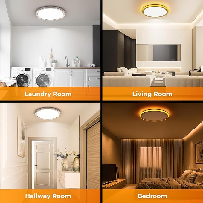 BLNAN 13in LED Flush Mount Ceiling Light Fixture with Remote Control, Dimmable Night Light 2000K, 3000K-6500K 24W Wired Low Profile Light for Bedroom, Kitchen, Living Room, Round White