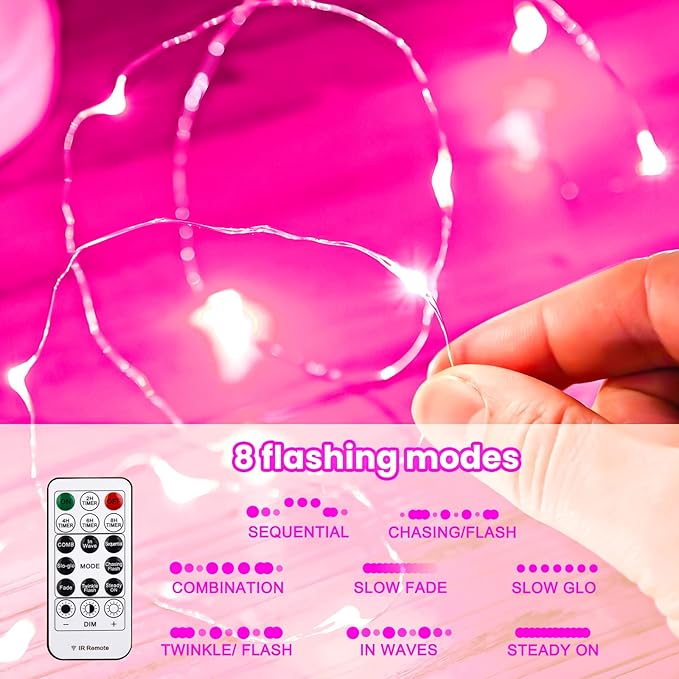 HXWEIYE 300LED Fairy Curtain Lights, 9.8x9.8Ft USB Plug-in 8 Modes Christmas String Hanging Lights with Remote for Bedroom Backdrop Wedding Indoor Wall Decor, Pink, Standard – 1 Pack