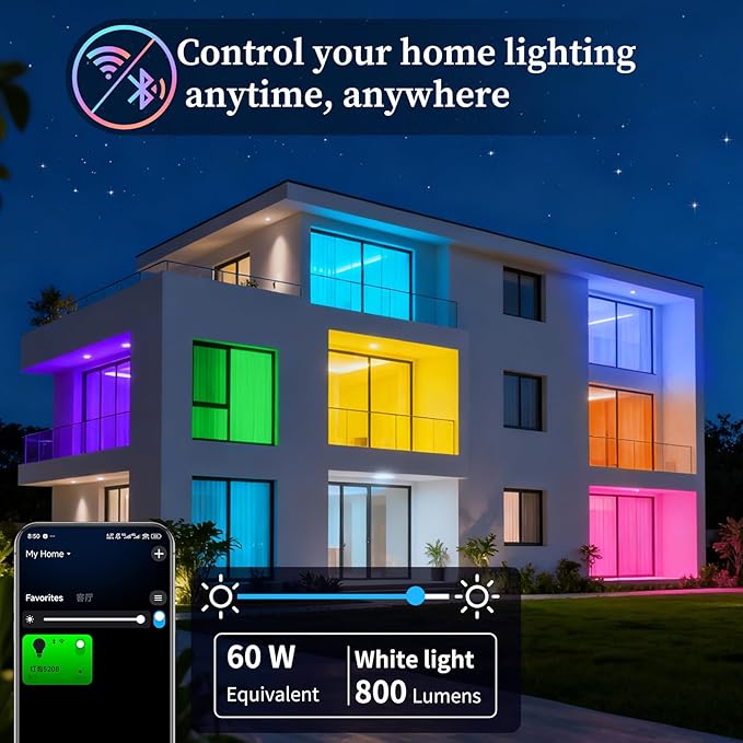 Meliya LED Smart Light Bulbs, Color Changing Dimmable & Timing Smart WiFi and Bluetooth Bulb, Compatible with Alexa and Google Assistant, RGBWW A19, 9W 800 Lumens, Music Sync, Voice Control (4 Pack)