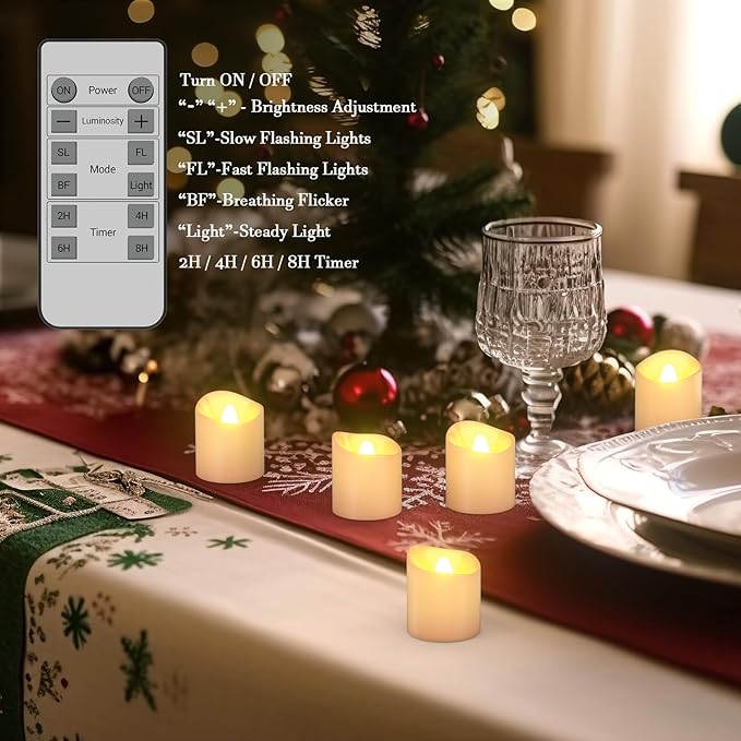 SoulBay Flameless Candles Rechargeable Battery Operated with Remote Timer, 6pcs LED White Flickering Electric Tea Lights Votives for Lantern Wedding Table Home Decoration, USB Cable Included