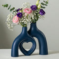 Snuggle Hollow Decorative Ceramic Vase, 8.3 Inch Hug Donut Modern Nordic Boho Style Vases for Aesthetic Home Decor, Anthropologie Living Room Shelf Coffee Table Décor (Navy Blue)