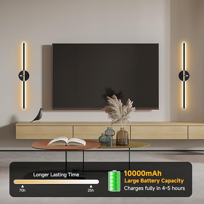 Wall Sconces with 360°DIY Independently Rotatable Lamp,10000mAh Rechargeable Battery Operated,Wireless Magnetic Wall Lights with Remote,RGB Colors&Dimmable,Wall Decor for TV/Mirror,Bedroom,Staircase