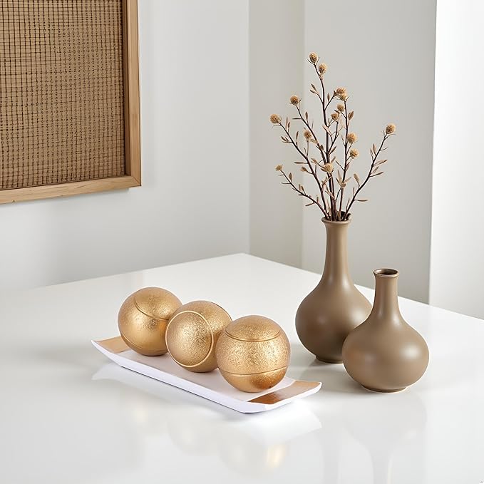 Small Decorative Tray and Orbs Balls Set,Gold Decorative Balls with Centerpiece Bowls for CoffeeTable,Living Room,TV Stand,Center Pieces Decoration for Table,Centro de Mesa de Comedor (White Gold)