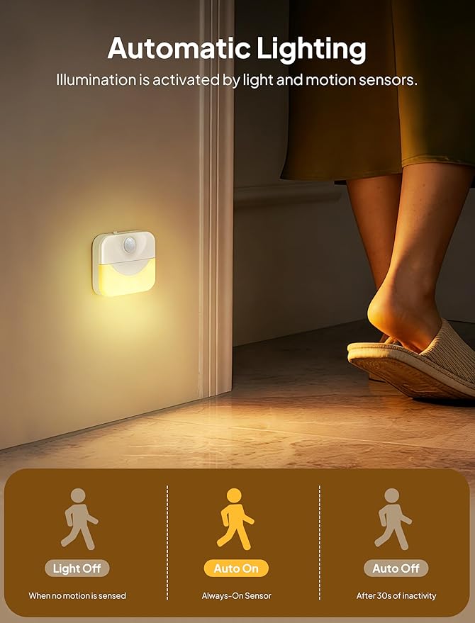 2 Pack Rechargeable Motion Sensor Stair Light for Indoor,Warm White LED Night Light,Wireless Stick on Anywhere Hallway Lamp,Motion Activated Lamps for Step, Cabinet, Hallway, Bathroom