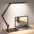 LED Desk Lamp for Home Office and Round Base, Clamp-On with 5 Light Modes & Auto Shut Off | 14W Adjustable Brightness 5000K Eye-Caring Lighting for Study/Bedroom/Computer Desk