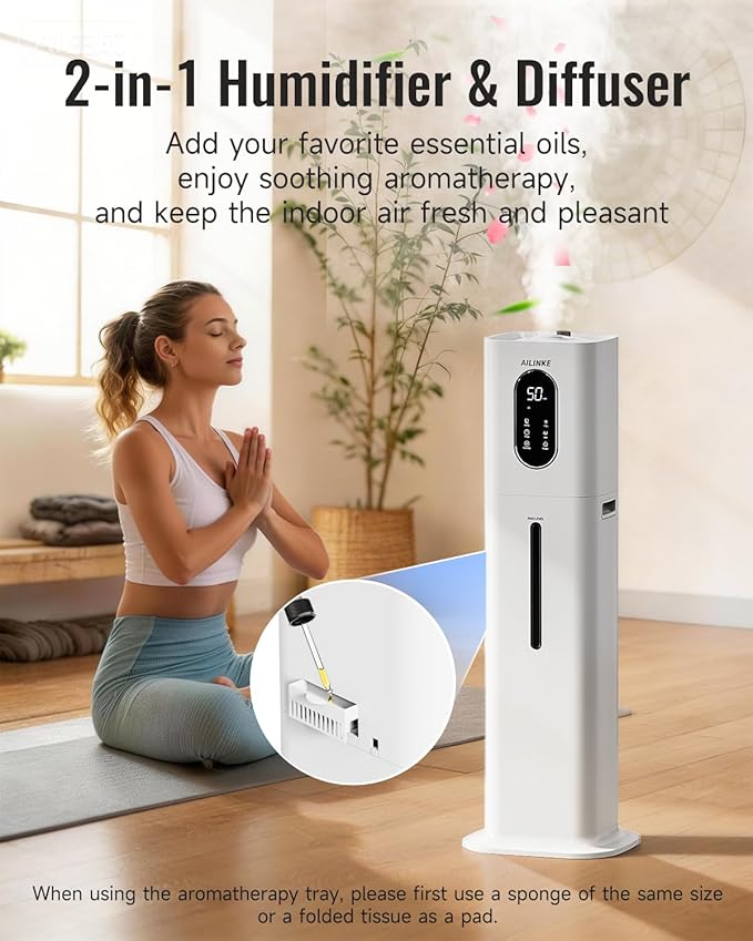 Humidifier Large Room Bedroom with Night Light, 2.1Gal(8L) Humidifiers for Home with Essential Oil Diffuser, Top Fill Whole House Cool Mist Humidifiers for Plants Baby Kids Adults(White)