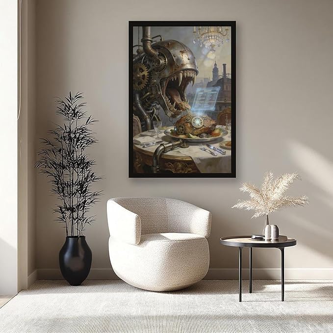 Framed Steampunk Fantasy Wall Art for Living Room And Dining Room Vintage Industrial Decor 12x18in
