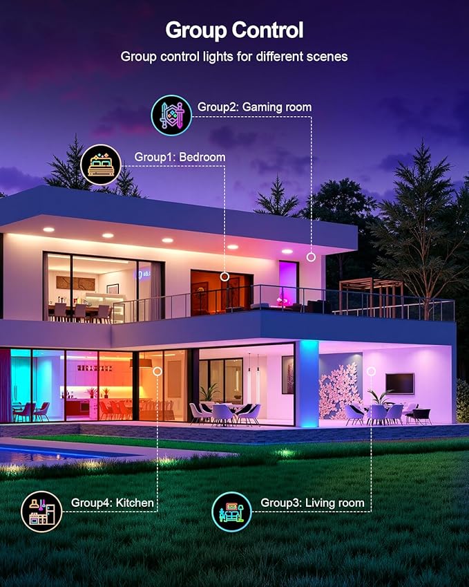 DUSKTEC Smart Recessed Lighting 6 Inch, RGBCW LED Recessed Ceiling Light Compatible with Alexa, Siri, Google Assistant, Dimmable 16W 1500LM Canless Downlight with Junction Box for Living Room, 6 Pack