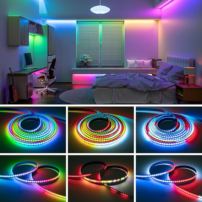 BTF-LIGHTING FCOB COB WS2812B IC RGB LED Strip DC5V 6.5FT Individual Addressable 160Pixel/m 320LEDs 320IC Dream Color IP30 Non-Waterproof High Density Light 0.39in Width(No Adapter or Controller)