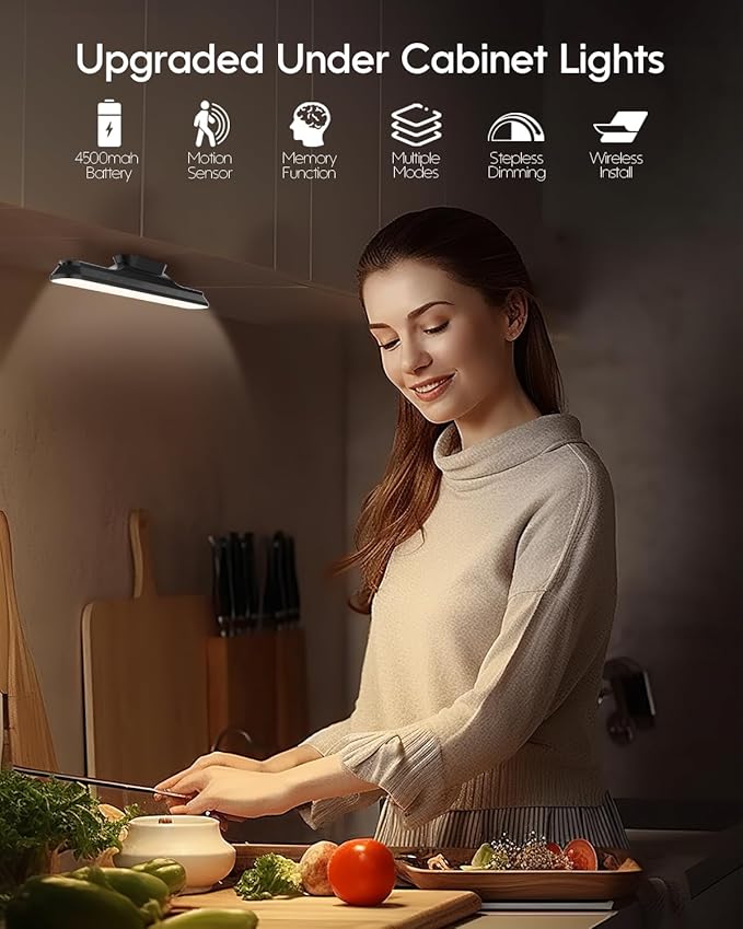 Rossetta Under Cabinet Lights, 78 LED Lights Battery Operated Motion Sensor Light Indoor, Wireless Rechargeable Dimmable Closet Lights Under Cabinet Lighting for Kitchen Closet Stairs Hallway