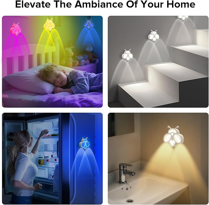 Motion Sensor Stair Lights Indoor - Rechargeable Dimmable RGBW & Warm White Night Light, Magnetic Mount Motion Activated Battery Lamp for Step Hallway Bathroom Cabinet Closet(Pink, 1 Pack)