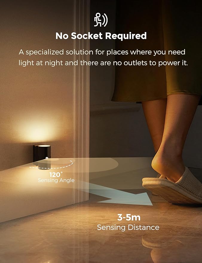 L LOHAS LED Motion Sensor Night Light, Rechargeable Night Light, 0-100LM Dimmable, 3000K Soft White, 2 Pack