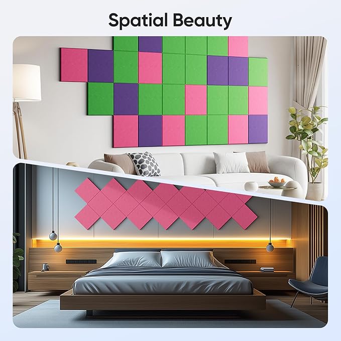 12 Pack 12" X 12" X 0.4" Acoustic Panels for Wall Sound Absorbing, Square Self-Adhesive Sound Panel, High Density Suitable for Multiple Scenarios(Peach Pink)