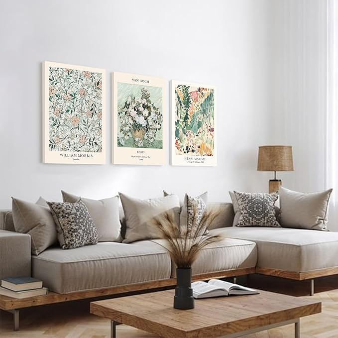 Sage Green Wall Decor Living Room,Matisse Wall Art Framed Abstract Van Gogh Wall Art for Bedroom,Aesthetic Modern Green Pictures Vintage Floral Boho Art Wall Decor for Bathroom,12"x16"