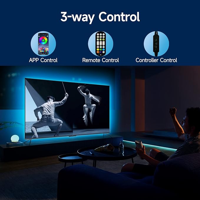 TV LED Backlight, 16.4ft RGB LED Lights for 55-70 Inch TVs, Bluetooth APP Control, USB Powered for Bedroom