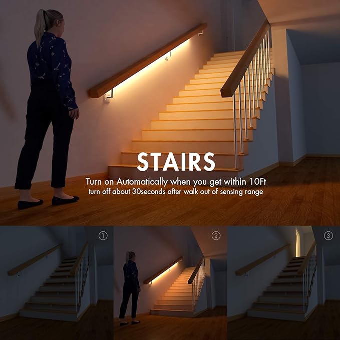 Sensky Motion Activeted LED Strip Lights Rechargeable Motion Sensor LED Strip Dimmable Cabinet Strip Lighting for Wardrobe, Gun Safe, Cabinet, Pantry, Closet (2M, Warm White)