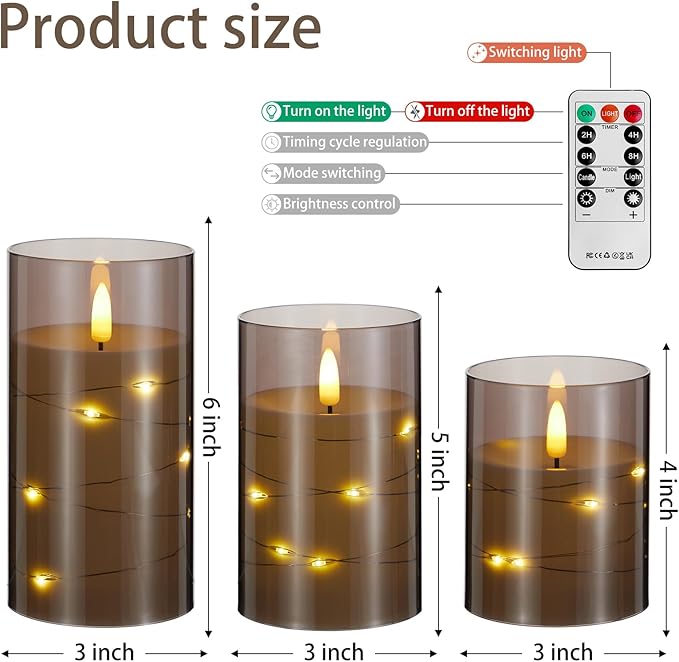 Flameless Candles with Remote, Battery Operated LED Candles with Timer for Romantic Ambiance and Home Decor, Durable Acrylic Shell with Embedded Star String