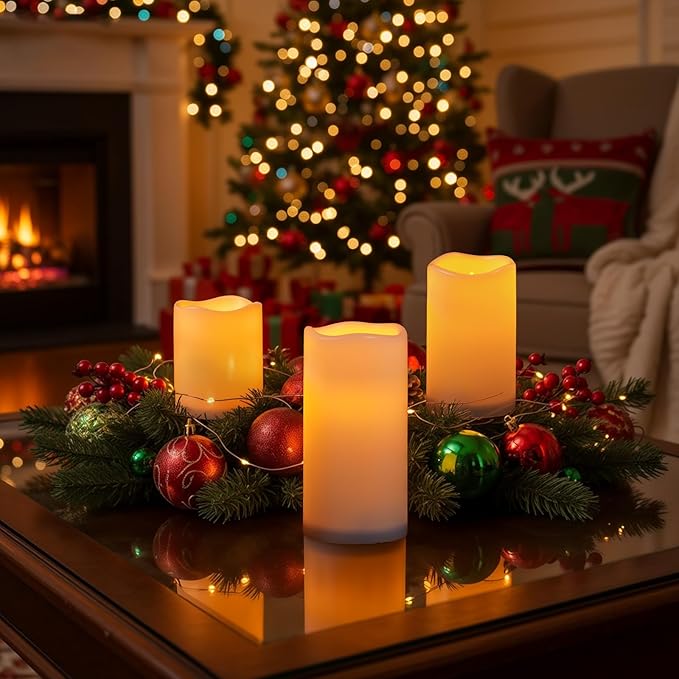 Raycare Outdoor Waterproof Flameless Candles-Auto Light Sensor Dusk to Dawn, Flickering LED Candle, Battery Operated Electric Fake Pillar Candle for Garden, Porch, Patio, Lantern Decor, (D3"xH4"5"6")