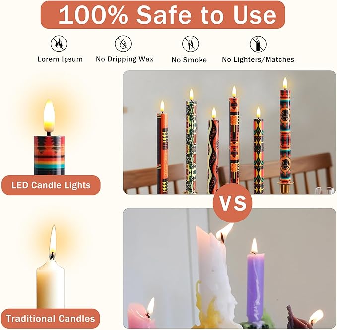 African LED Candles Flameless Candlesticks-6pcs Timer Traditional Tribal Battery Operated Candle Remote Floral LED Taper Candles Lights for Home Wedding Party Dinner Windows Decor-P6AFRI