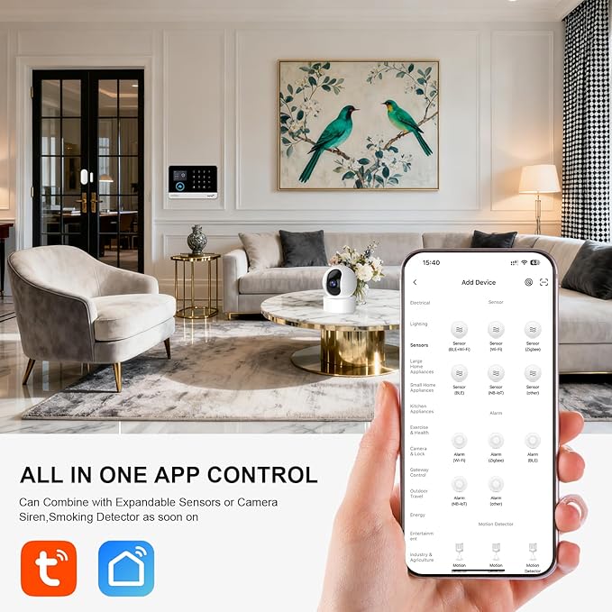 PGST WiFi Alarm System with 2MP HD Security Camera,Wireless Home Security Systems with Door/Window Sensors,Remote,Tuya APP Instant Alerts for Villa,Apartment,Pets,Kids Safety,No Monthly Fee