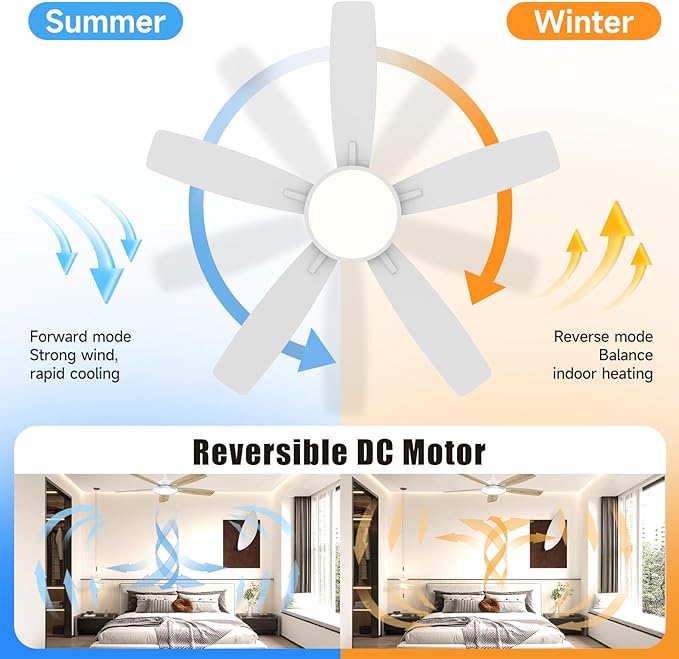 Roomratv Ceiling Fans with Lights,52 Inch,Remote Control,Dimmable,Quiet Reversible DC Motor,White Ceiling Fan for Living Room,Bedroom,Kitchens,Outdoor Patio,Farmhouse