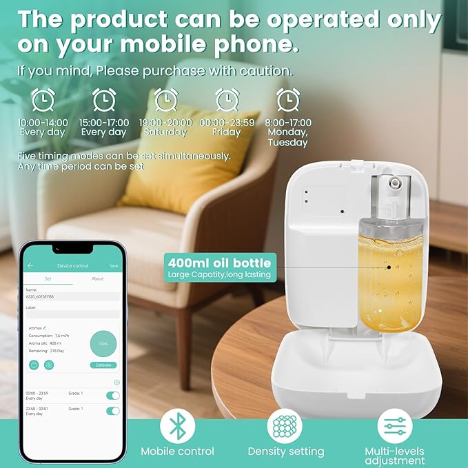 2026 Upgraded 2000 Sq.Ft Coverage HVAC Waterless Essential Oil Diffuser with Bluetooth Control, 400ML Smart Scent Air Machine for Home, Hotel, Whole House, Cold Air Tech (No Oils) White