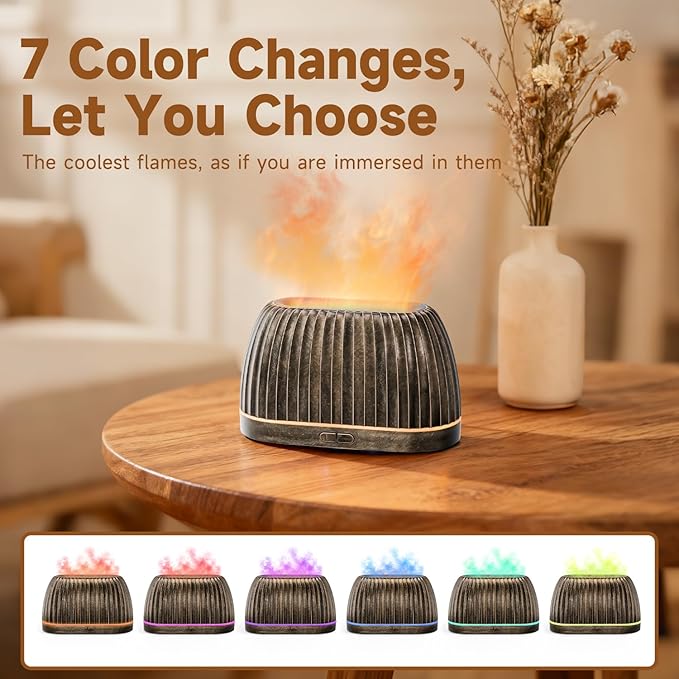 Essential Oil Diffuser, Flame Effect Aromatherapy Diffuser with 7-Color LED Lights & Auto Shut-Off, Ultrasonic Diffusers for Home, 120ml Samll Scent Diffuser for Essential Oils - Gold