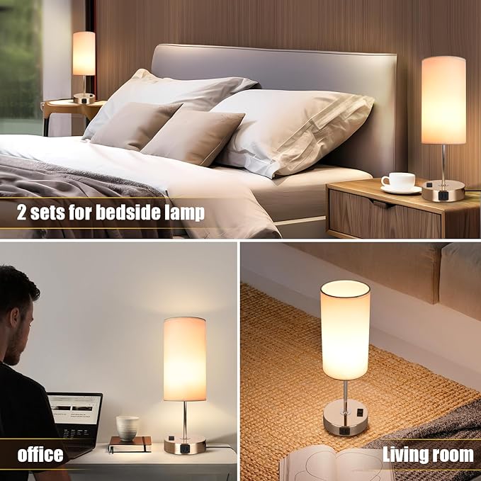 Gold Table Lamp with USB Port - Touch Lamp Desk Lamp, Bedside Lamps for Bedroom, 3 Way Dimmable Small Lamps for Living Room, Dorm, Home, Office, Cute Gold Base+ White Lampshade